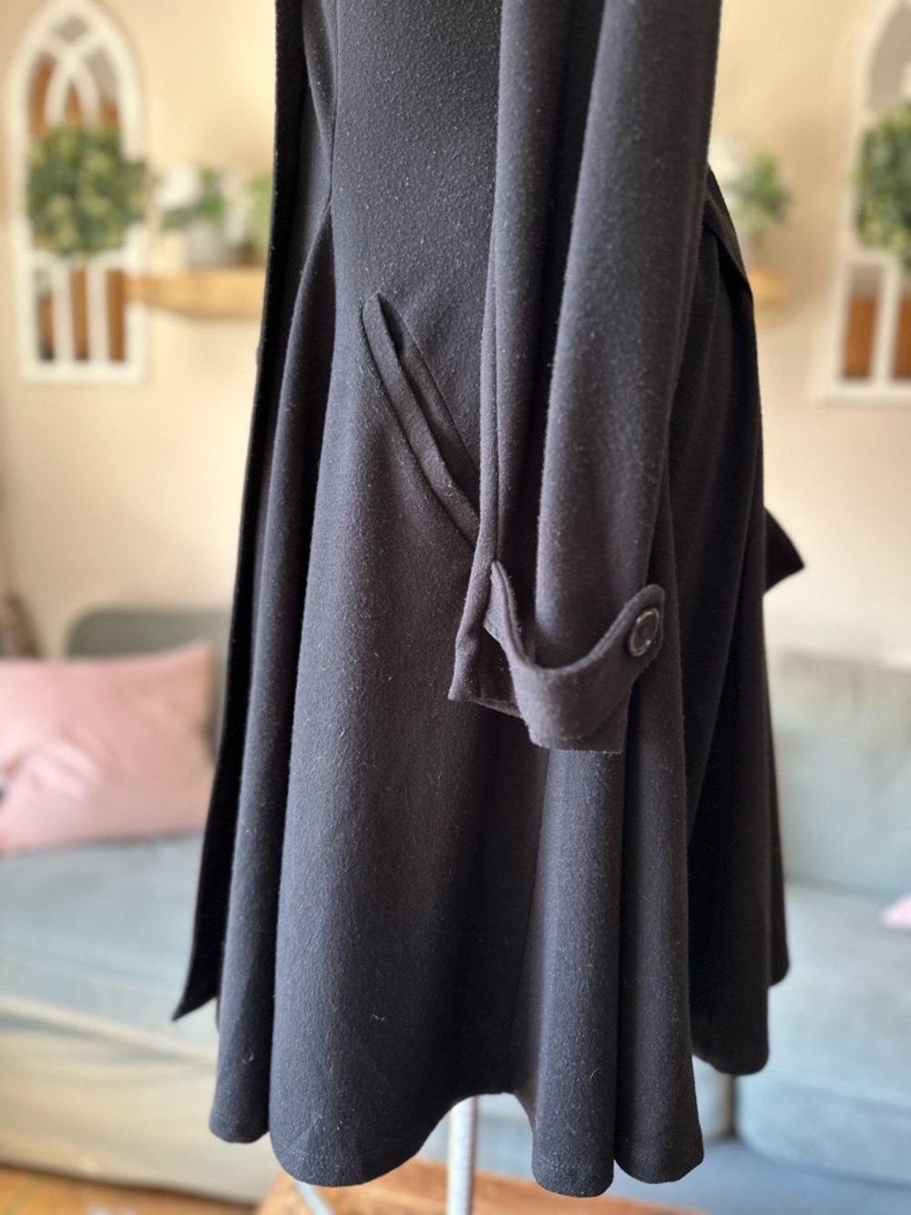 Classic Double-Breasted Black A-Line Coat - Picture 3 of 12